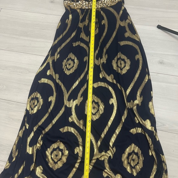 Betsy & Adam Navy Blue & Gold Metallic Strapless Glam Prom Evening Gown Sz 10 - Picture 6 of 8
